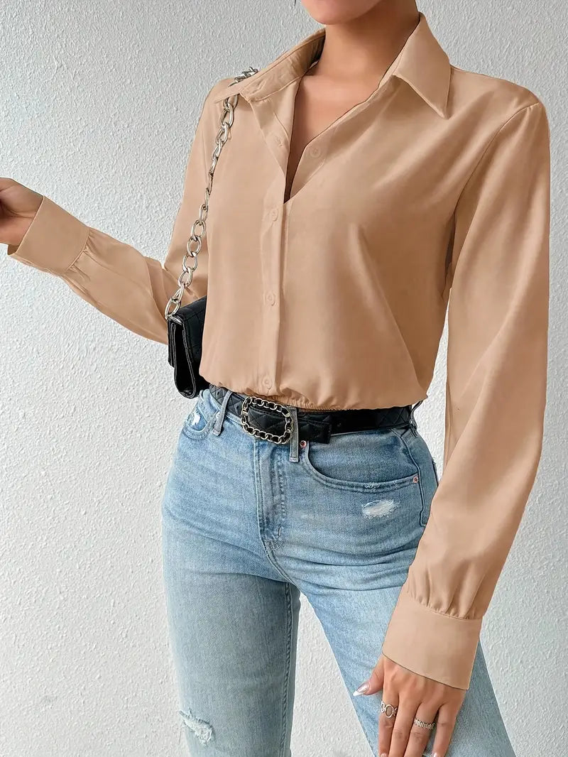 Elysian Elegance | Satin Formal Shirt-Style Bodysuit