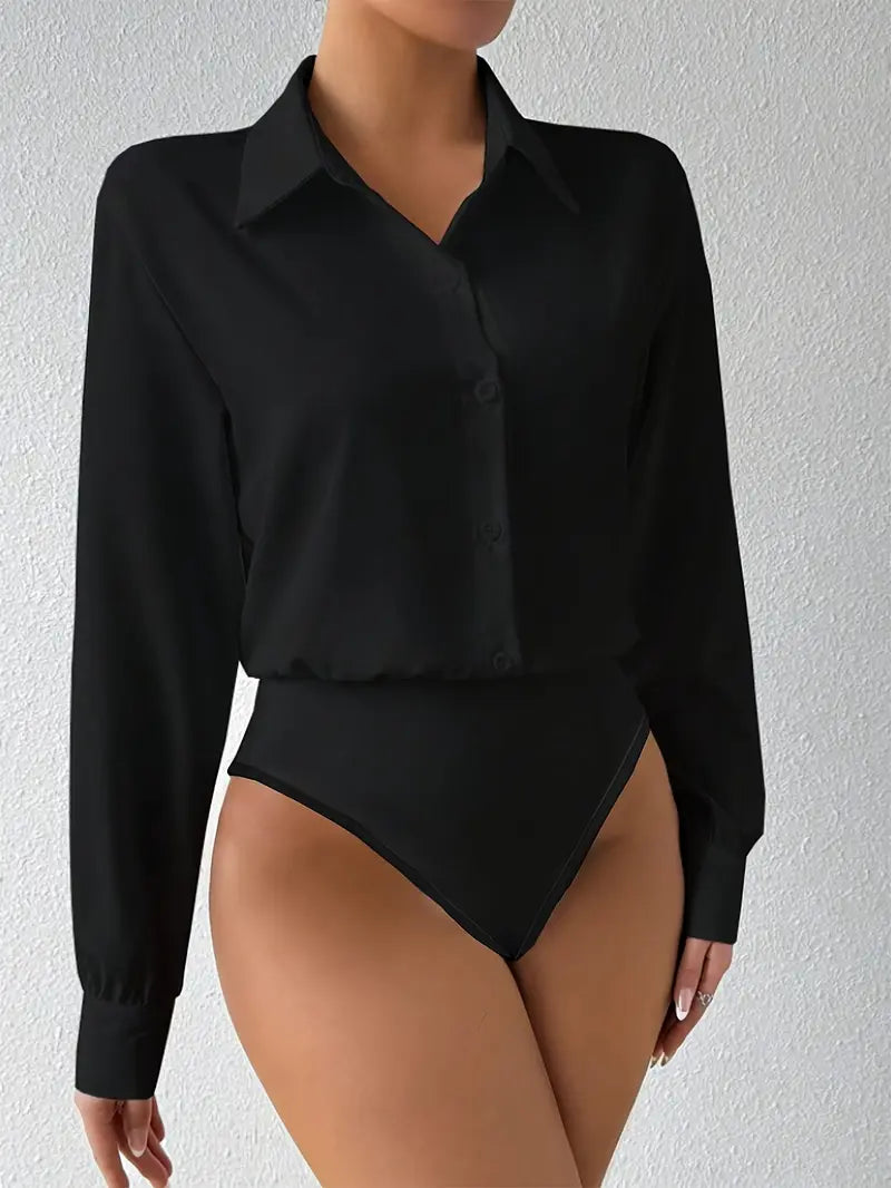Elysian Elegance | Satin Formal Shirt-Style Bodysuit