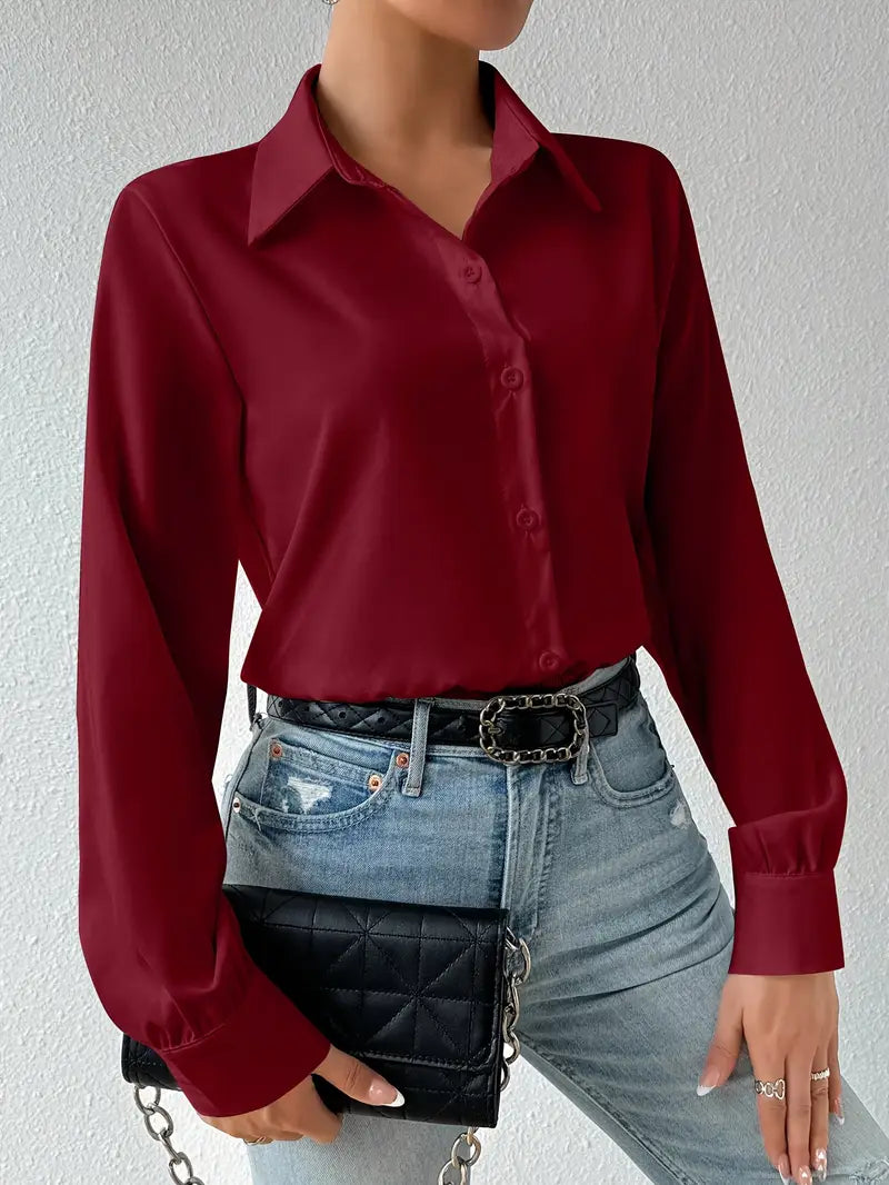 Elysian Elegance | Satin Formal Shirt-Style Bodysuit