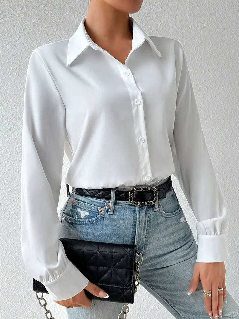 Elysian Elegance | Satin Formal Shirt-Style Bodysuit