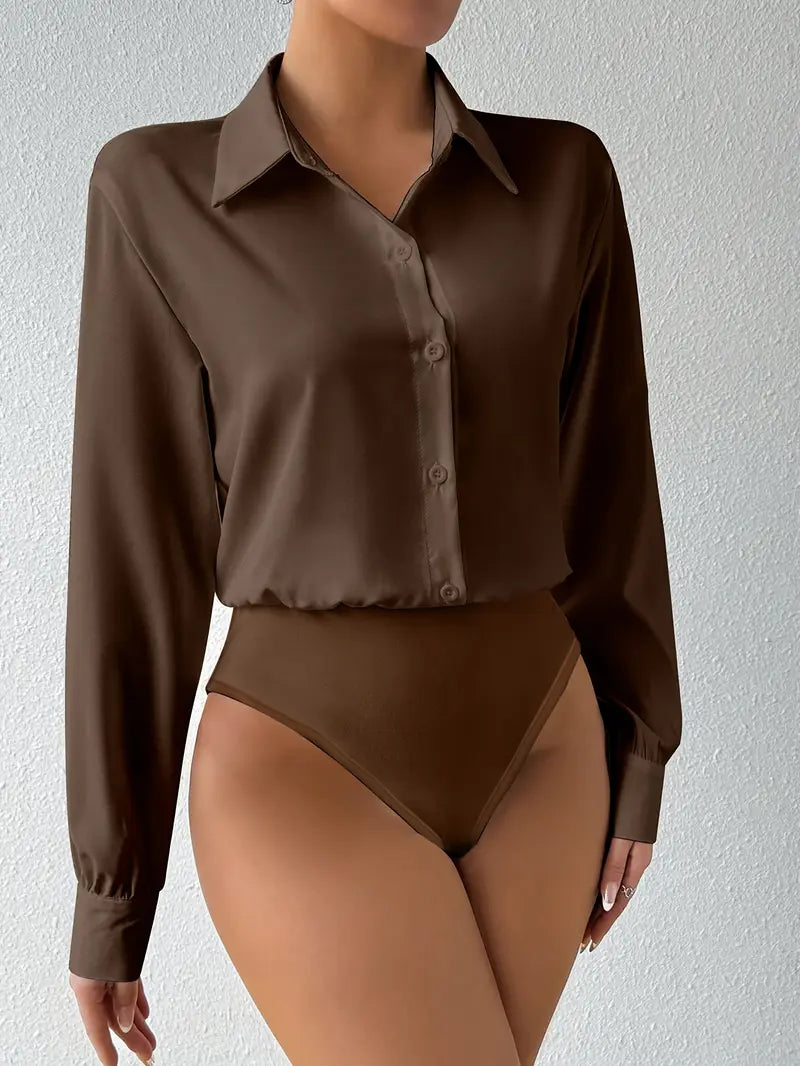 Elysian Elegance | Satin Formal Shirt-Style Bodysuit
