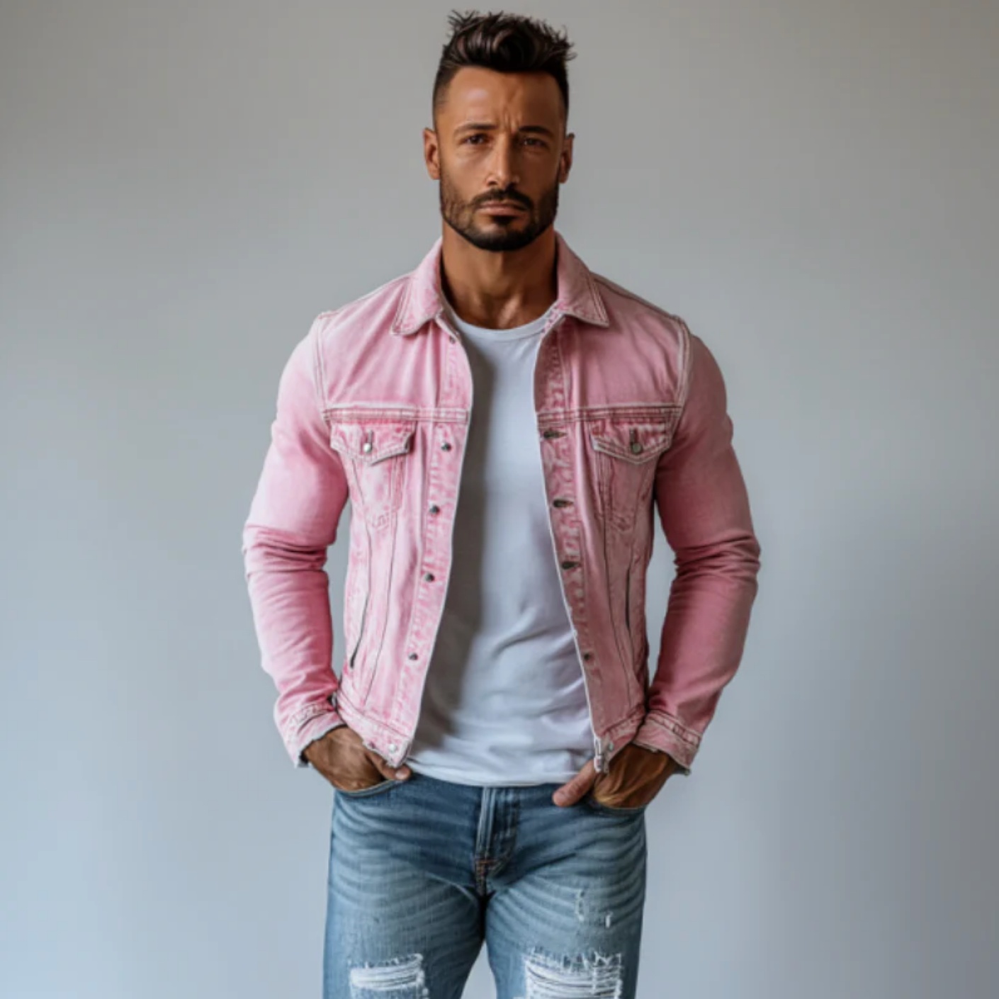 Men's Vintage Washed Lapel Multi Pocket Denim Jacket