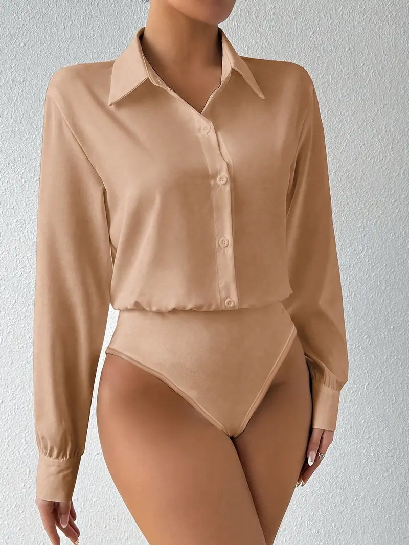 Elysian Elegance | Satin Formal Shirt-Style Bodysuit
