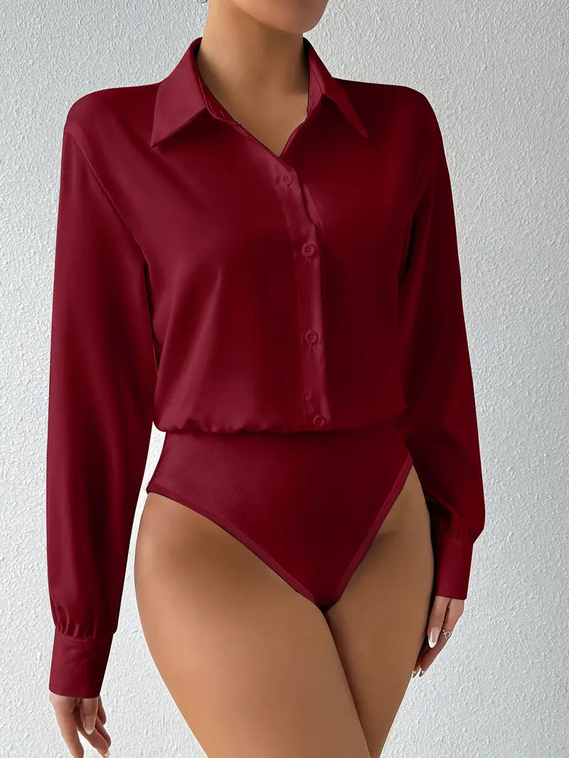 Elysian Elegance | Satin Formal Shirt-Style Bodysuit