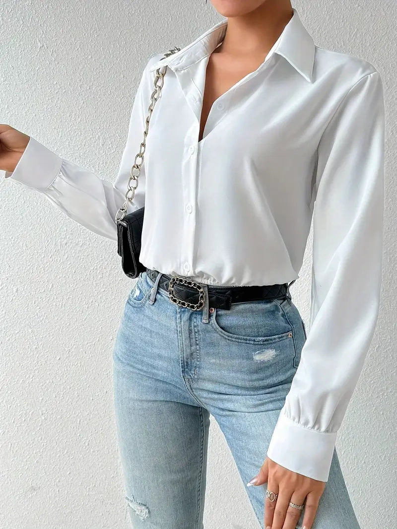 Elysian Elegance | Satin Formal Shirt-Style Bodysuit