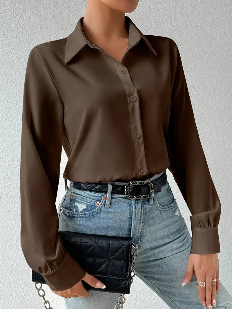 Elysian Elegance | Satin Formal Shirt-Style Bodysuit